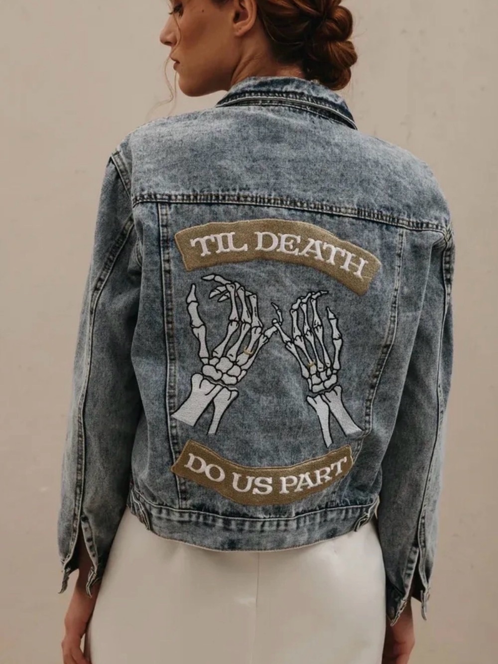 Light Blue Washed Denim Jacket with 'Til Death' Embroidered Back